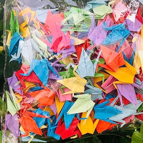 150Pcs 7cm Premade Origami Paper Cranes Folded Origami Birds DIY Hanging Paper Garlands for Wedding Party Decorations Birthday Bday Bridal Shower Backdrop Décor Peace Dove Good Luck (Rainbow, 7CM)