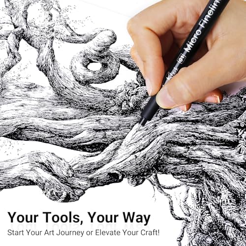 KERIFI Micro Fineliner Drawing Pens for Artists, 16 Black Fine Liner Markers, Waterproof Archival Ink Multiliner Pens, Technical Mandala Zentangle Book Accessories, Art Supplies Stuff Gifts for Adults