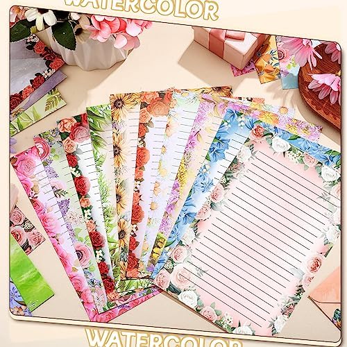 TaoBary 160 Pcs Flower Stationery Paper and Envelopes Set, 5.5 x 8.25''