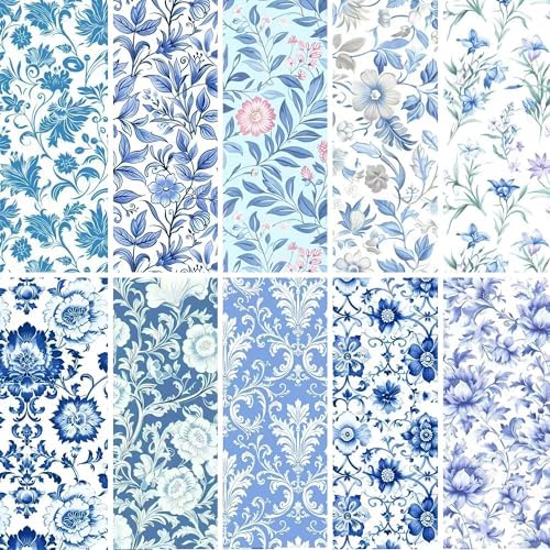 12"x12"50pcs Cotton Fabric Squares for Sewing Quilting Supplies-Blue Floral