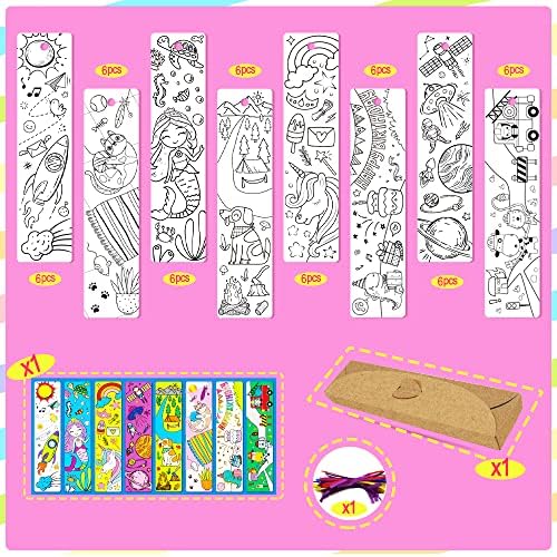 48 DIY Color Your Own Bookmarks for Kids,Coloring Blank Cute Bookmarks