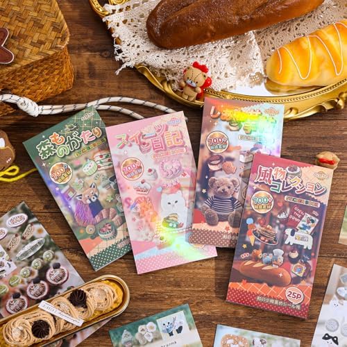 Girl's Japanese Retro Sticker Book, 700+ Kawaii Old Showa Style Embroidered Stickers, Sweet Dessert Theme for DIY Scrapbooking Journaling Handbook Decoration