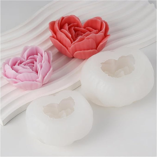 2 Pcs Rose Candle Molds, 3D Heart Rose Flower Silicone Molds, Valentine’s Day Heart Resin Casting Mold for DIY Soap Candle Wax Melt