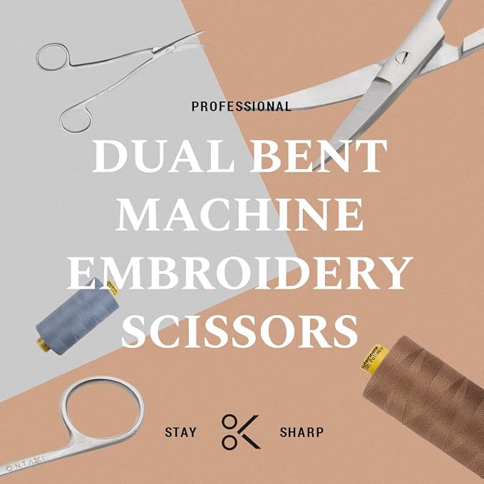 Ontaki Dual Bent Machine Embroidery Scissors - 6.5" German Steel, Silver