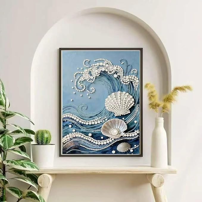 Sea wave Pearl Diamond Art Kits for Adults,Full Drill Gem Art 11.8X11.8In | 5D Diamond Painting Kit ,DIY Diamond Dots Art Craft, Beginners Home Wall Decor