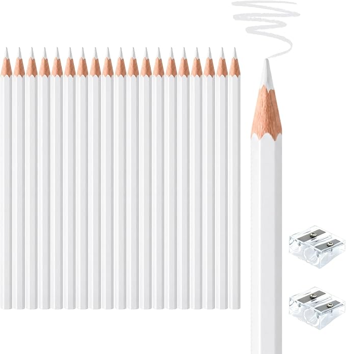 20 PCS White Colored Pencils, Pre-sharpened Professional Wooden Art Pencils Set for Artists Painting | Premium Drawing Sketching Supplies