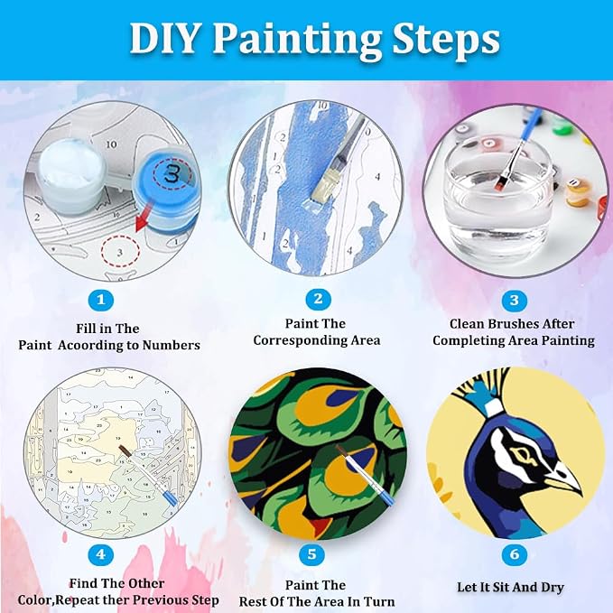 Artunion Peacock Paint by Numbers Kit for Adults,Flower Paint by Number Kits, DIY Oil Painting Paint by Number Kits on Canvas Arts Craft for Home Wall Decor 16x20 Inch