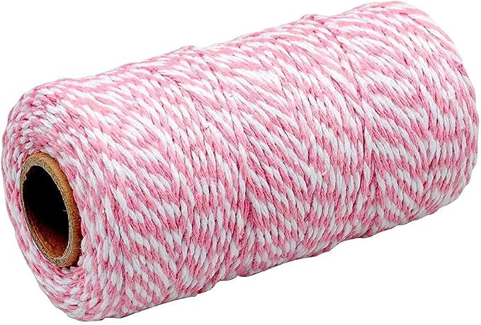 G2PLUS 2MM Cotton String, 328 Ft Pink and White Cotton Twine for Gift Wrap | Soft and Sturdy,White Pink Cotton Bakers Twine for Mother's Day，Crafts, Gift Wrapping, Home Decor, Gift Packaging, Christmas