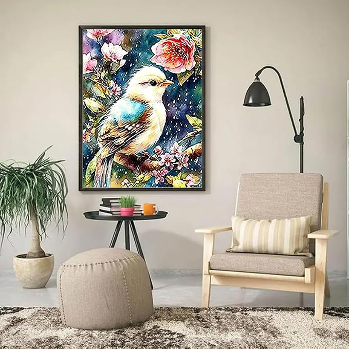 YUXUANKANG Diamond Painting Kit, Bird with Cherry Blossoms, 12x16 Inch, Multicolor Resin, DIY Craft for Adults