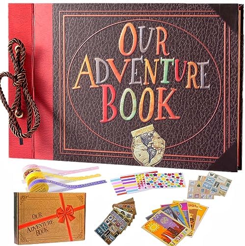 Our Adventure Book Handcrafted 11.92 x 7.62" Leather-Bound Scrapbook with 80 Pages, Embossed Lettering, Inspired by 'Up', Ideal for Photos, Weddings&Travel Memories Gift Box Included (Handmade Book)