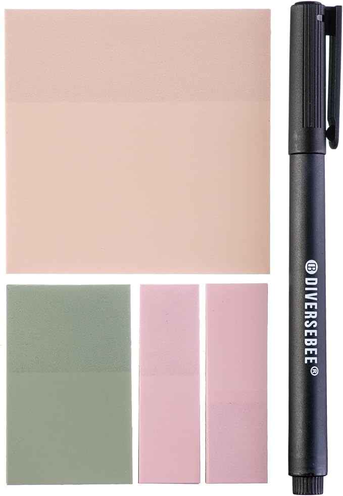 DiverseBee Transparent Sticky Notes Set with Quick Dry Pen (Pastel)