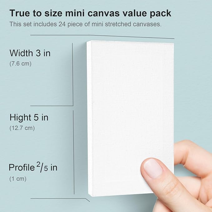 AUREUO Mini Stretched Canvas - 3x5 Inch/24 Pack - 2/5 Inch Profile Small Square Canvas - Gift Set Bulk Pack Canvases for Acrylic Painting & Craft