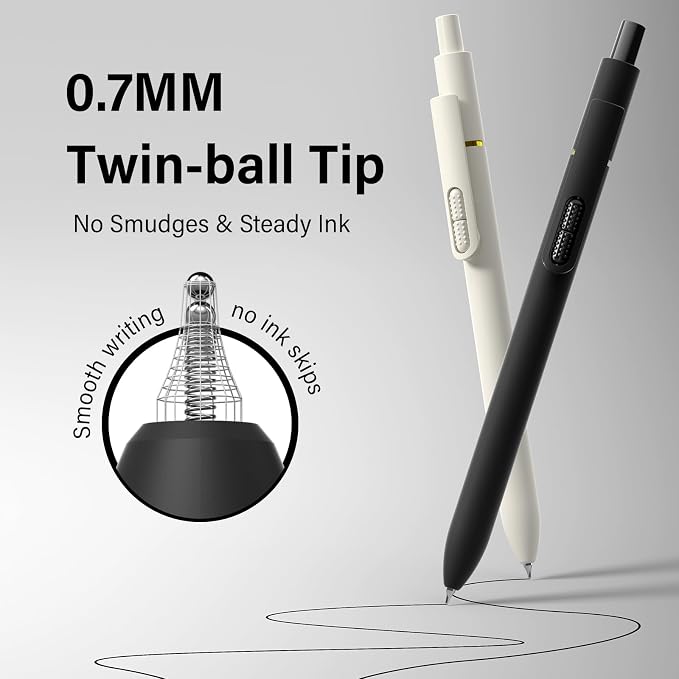0.7mm Gel Pens Black Ink, 8 Pack Retractable Pens with Fidget Clip