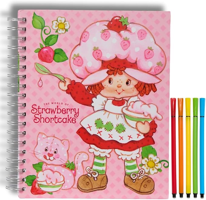 Strawberry Shortcake Sketchbook for Kids with Washable Markers, 86 Blank Pages Spiral Bound, Pink
