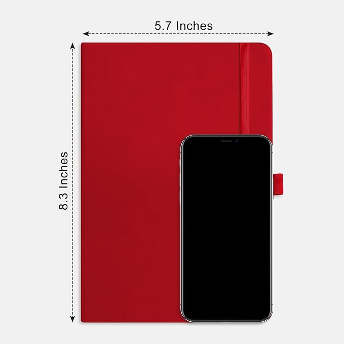 RETTACY Lined Journal Notebook, 192 Numbered Pages, A5 Size (5.7'' x 8.3'') | Leather Hardcover, 100 GSM Thick Paper, for Men & Women, Journaling, Writing, Work & Office (Red)