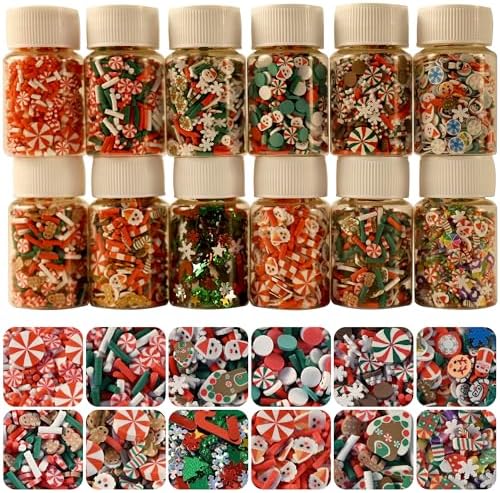 LIKETURE Fake Sprinkles 180g Fake Christmas Sprinkles Non-edible Craft Sprinkles Faux Sprinkles for Crafts Plastic Sprinkle Decoration Slime Sprinkles Slime Add Ins Shaker Card Filler (12 Bottles)