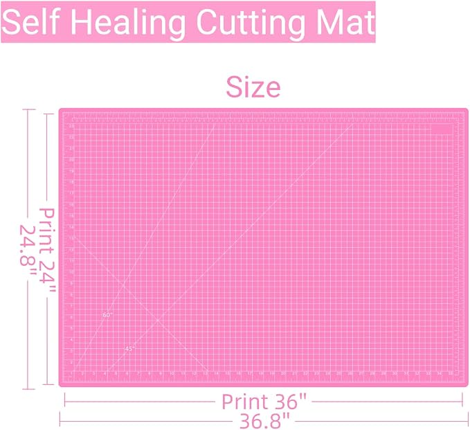 24"x36" Self Healing Cutting Mat, Sewing Mat for Crafts, Double Sided 5-Ply Table Cutting Board for Fabric Quilting Leather Modeling Hobby Project, Pink