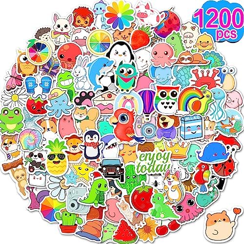 1200 Pcs Stickers for Kids, Cute Water Bottle Stickers for Teens, Kawaii Vinyl Phone Laptop Skateboard Animal Waterproof Sticker, Bulk Aesthetic Sticker Packs for Boys Girls Teacher