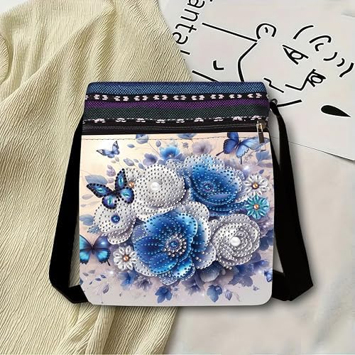 LSQFS 5D DIY Diamond Painting Crossbody Bag, PU Leather Butterfly Purse, Diamond Art Kits for Adults, Art Bag, Craft Kits for Adults Women, Creative Handmade Gift