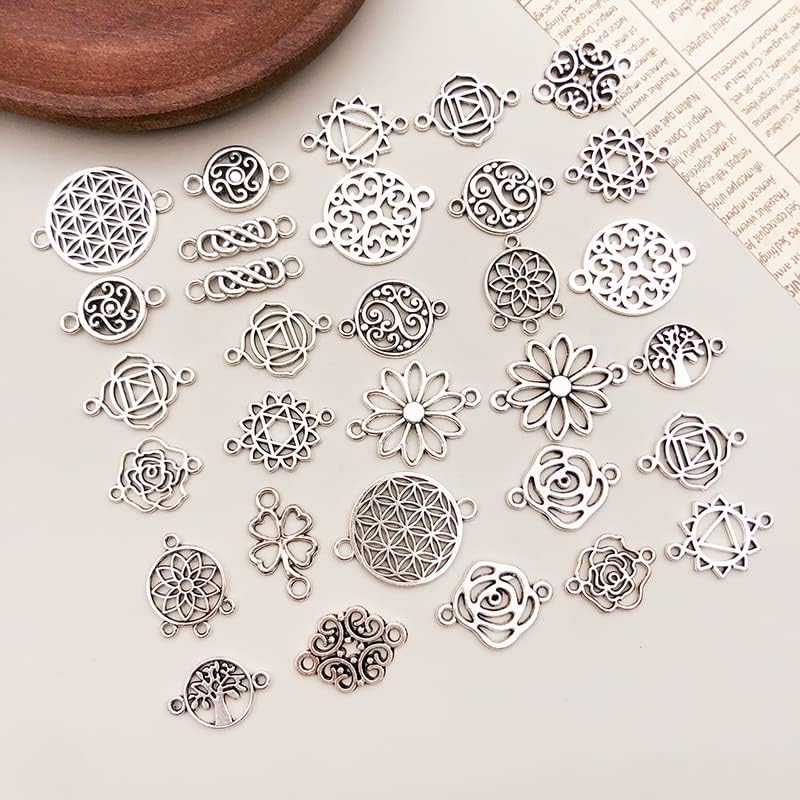 WOCRAFT 120pcs Antique Silver Flower Connector Charms for Jewelry Making Alloy Link Charms for DIY Crafts (SN044)