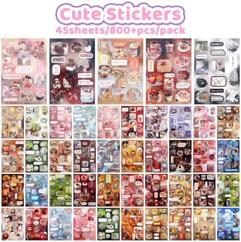 45 Sheets Japanese Sticker Book Manga 800+ Scrapbook Stickers Cute Korean Stickers for Journaling Scrapbooking Kawaii Food Sticker for Kids Adult Romantic DIY Comic Books Aesthetic Decoration Crafts D