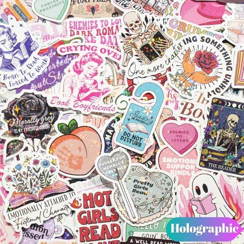 150 PCS Romance Book Stickers for Kindle, Holographic Bookish Sticker Pack Reading Glitter Vinyl Decals for Laptop Ebook Readers Water Bottles Journal Scrapbook Waterproof