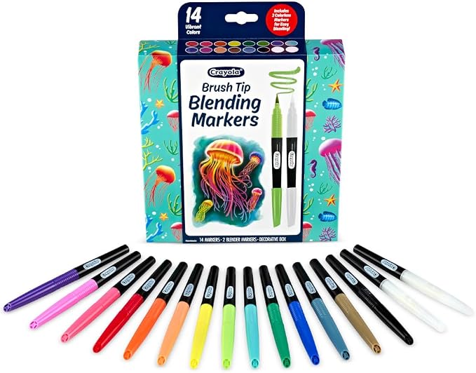 Crayola Blending Marker Set, 16 Count Markers, 2 Colorless Blenders, Adult Coloring Markers, Gifts for Teens & Adults