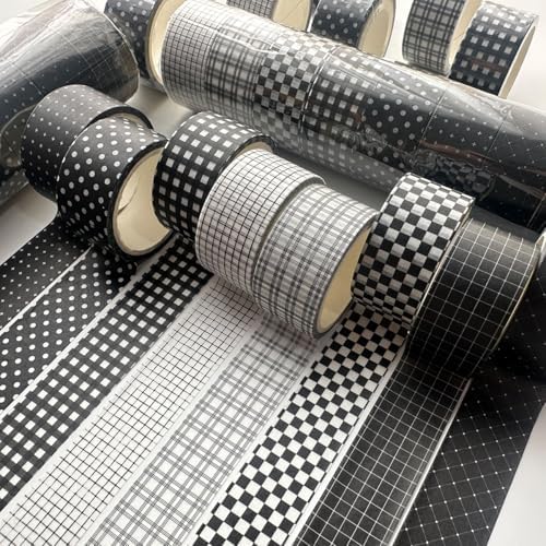 Black Grid Washi Tape Set 8 Rolls Plaid Decorative Masking Tapes for Arts, DIY Crafts, Journals, Planners, Scrapbook, Wrapping