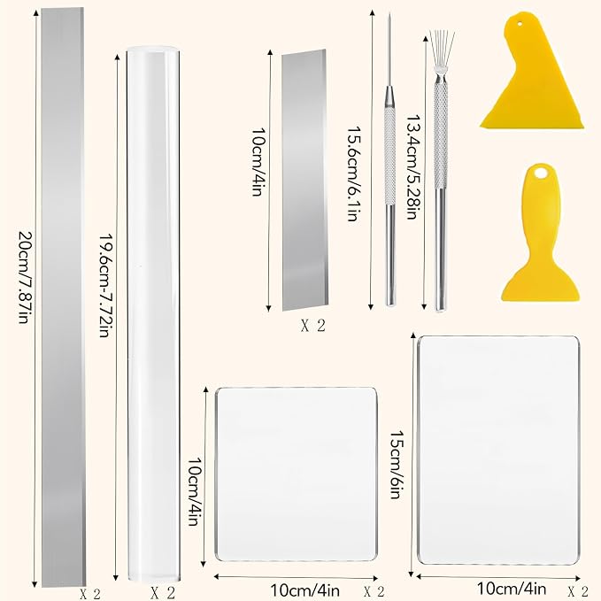 14 Pcs Polymer Clay Tools, Solid Acrylic Roller for Clay, Protect Fingers Polymer Clay Cutter, Clear Acrylic Sheet Press Board Wire Texture Set Needle Detail Modelling Supplies for Beginners