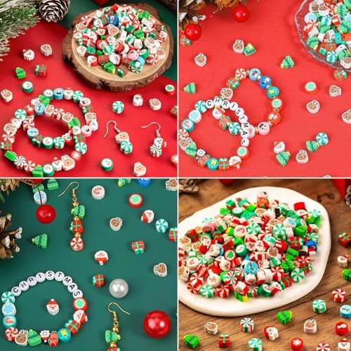 BBita 3680pcs Christmas Polymer Clay Beads Charms for Bracelets Making Kit Christmas Tree Snowman Santa Claus Snowflakes Bells Socks elk Friendship DIY Arts Crafts Gifts for Kids Girls