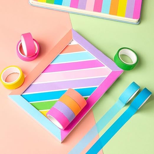 Washi Tape Set 10 Rolls - Colored Decorative Tape | for Bullet Journal, Planner, DIY Arts Crafts, Scrapbooking, Holiday Decoration