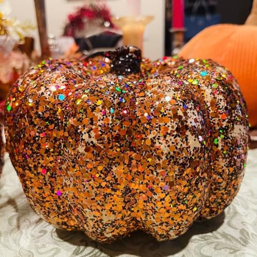 HEMOER Pumpkin Orange Glitter, 100g/3.5oz Holographic Chunky Glitter Mixed Hexagon Chunky & Fine Flakes Thanksgiving Sequins for Epoxy Crafts, Resin, Nail Body, Tumblers, Festival Party