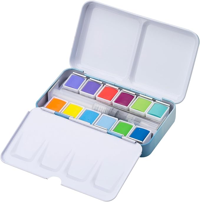 MEEDEN Portable Watercolor Paint Set: 12 Colors Travel Watercolor Set