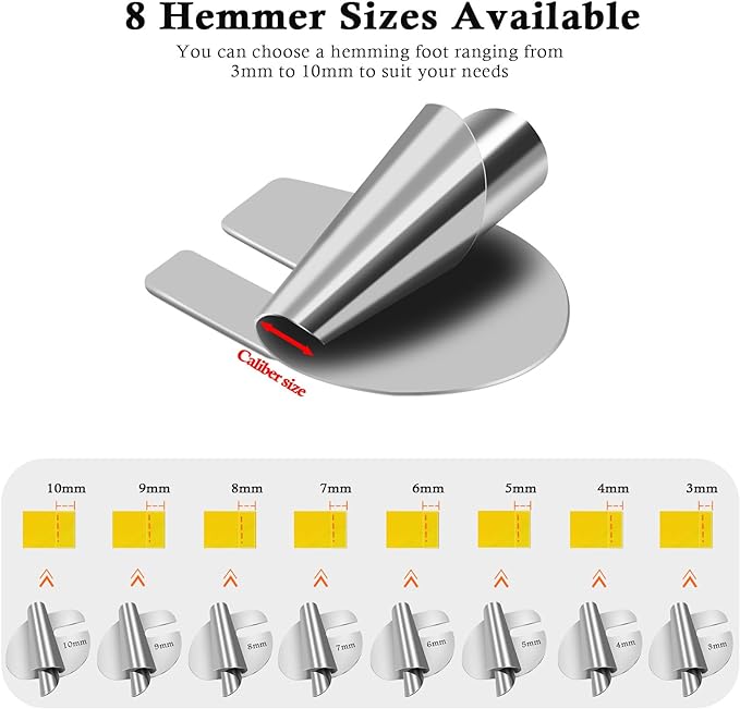 TIGARI Rolled Hem Presser Foot, Sewing Rolled Hemmer Foot, 7/8/9/10mm Size Rolled Hem Pressure Foot Sewing Machine Feet Hemming Machine Hand Sewing Machine Sewing Accessories
