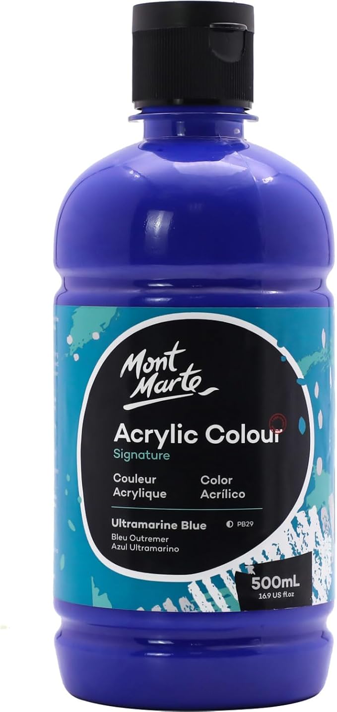 Mont Marte Signature Ultramarine Blue Acrylic Paint, 16.9oz (500ml), Semi-Matte Finish, Suitable for Canvas, Wood, Fabric, Leather, Cardboard, Paper, MDF and Crafts
