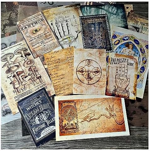 Dark Academia Junk Journal Supplies, Vintage Skull Decoupage Paper for Scrapbook Kit, 45pcs Astrology Ephemera for Junk Journals, Mushroom Plant Materials for Room Decor Wall Collage Kit