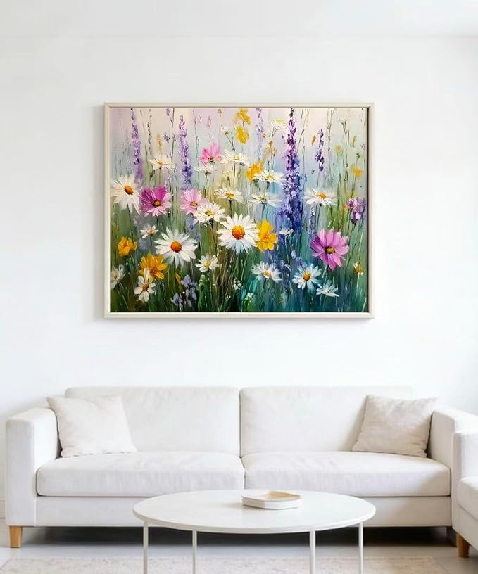 OJTOYART Paint by Numbers Kits for Adults, Flower Field Paint By Number KitsFor Beginner on Canvas, DIY Acrylic Watercolor Oil Colorful Paintingby Number for Home Decoration 16 x 20 Inch