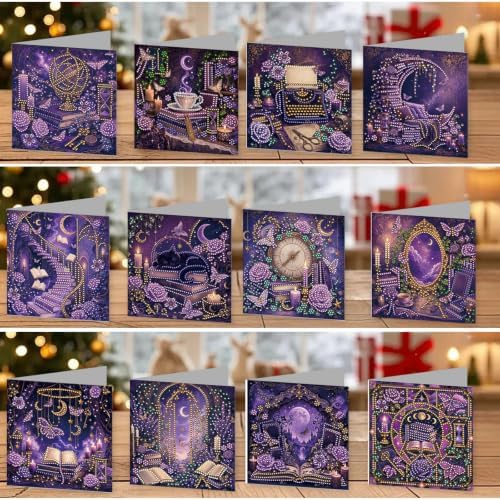 POETRYDRAW DIY Diamond Art Painting Greeting Card Kit, Creative Craft Set for Card Making，Dark Academy