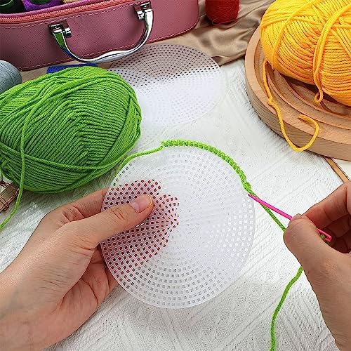 Allazone 58 PCS Mesh Plastic Canvas Sheets 5 Size Round Clear Plastic Canvas for DIY Crafts Embroidery Cross Stitch, Acrylic Yarn Crafting, Knit and Crochet Projects