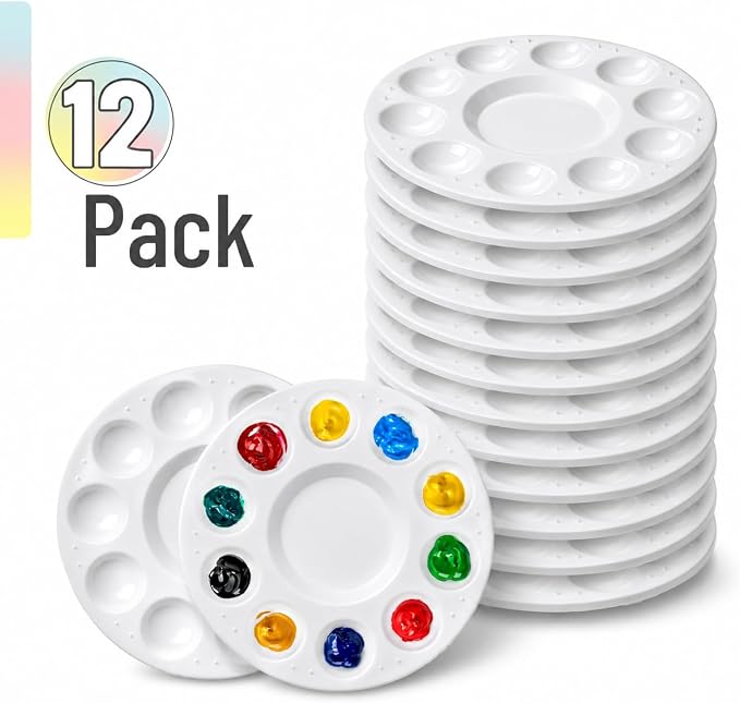 Mr. Pen- Round Paint Tray Palettes, 12 Pack | Bulk Plastic White Palettes for Students, Kids, DIY, Craft, Art Class, Painting, Paint Holder
