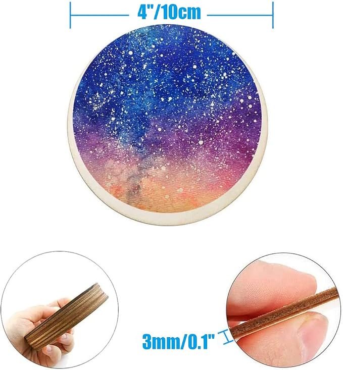 25 Pcs 4 Inch Wood Circles, Unfinished Wooden Circles Round Disc