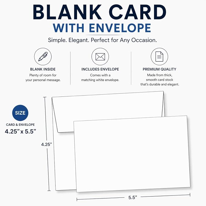 Heavyweight White Blank Cards With White Envelopes 4.25"x5.5" Greeting Cards Blank Cards And Envelopes Printable Note Cards With Corresponding Envelopes (25 Pack)