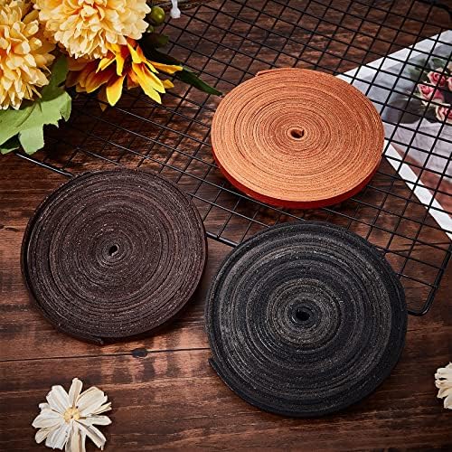 GORGECRAFT 5.5Yds 8mm Black Flat Genuine Leather Cord Natural Leather String Lace Strips Full Grain Cowhide Braiding String Roll for Jewelry Making DIY Craft Braided Bracelets Belts Keychains