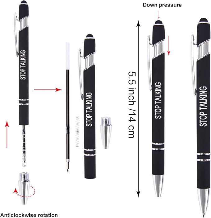 Actsun Funny Pens, 12 Pcs Pens Fine Point Smooth Writing Pens, Sarcastic Ballpoint Pens with Screens Touch Stylus Tips, Black Ink 1.0 Mm Snarky Pen, Gift Office Desk Accessories