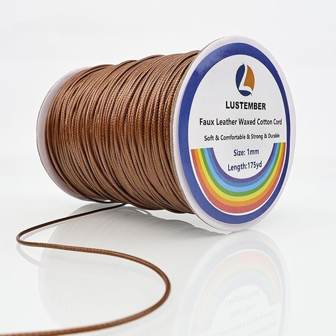 LUSTEMBER 1mm Faux Leather Waxed Cotton Cord, 175 Yards – Durable Necklace String, Soft and Textured Cord for Necklaces, Bracelets, and Jewelry Making
