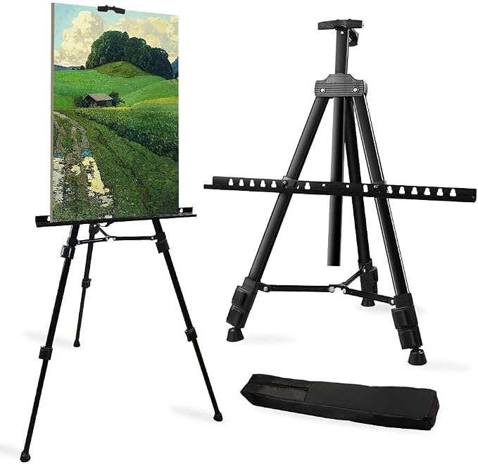 RRFTOK 21-66 Inch Adjustable Art Easel Stand for Painting and Sign, Black | Metal tripod easel with reinforced triangle for poster tripod, sign stand, floor and whiteboard display
