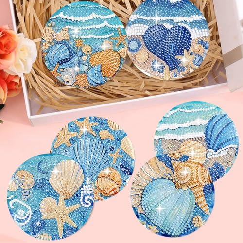 8 Pack Ocean Diamond Art Coasters,Seashell Diamond Painting Coasters Kits