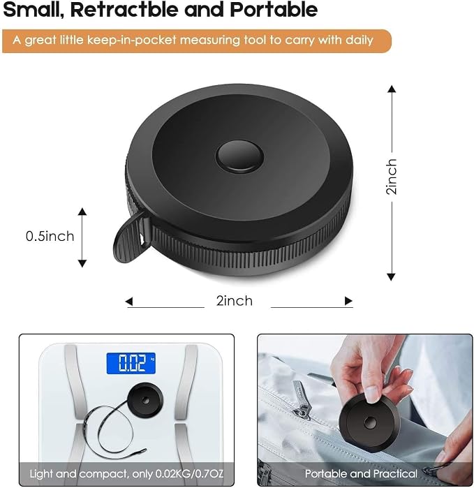 iBayam 2 Pack Tape Measure Measuring Tape for Body Fabric Sewing 60"/150cm | Soft White& Retractable Black Double Scales Ruler, Vinyl Measuring Tape for Tailor Home Craft Body Weight Loss Cloth Knitting