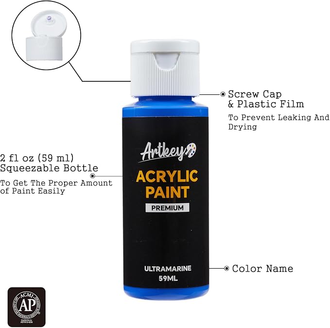 Artkey Acrylic Paint Set, 16 Colors 2 oz/59 ml Acrylic Paint Kit for Professional Artists & Beginners – Van Gogh Inspired “The Burning Sun” Palette for Canvas, Wood, Fabric, Rock, Leather, Ceramic, Glass