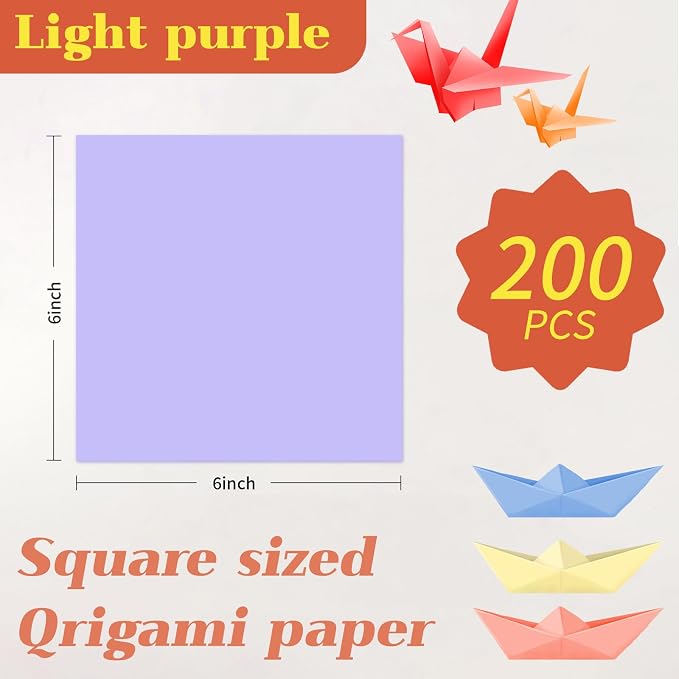 Origami Paper Double Sided Color 200 Sheets,6x6 inch Purple,Origami Paper Kit for Kids,Colored Paper Kit Gifts for Beginners